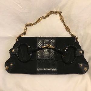 GUCCI real suede and python mini horsebit bag